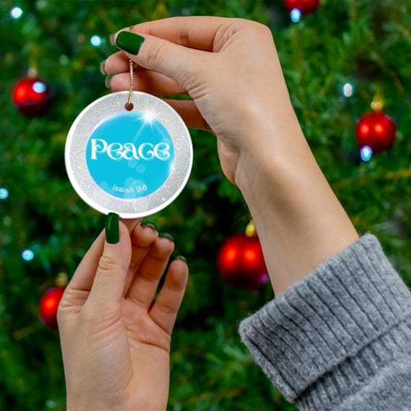 PEACE Ceramic Ornament (Silver Circle) - Image 2